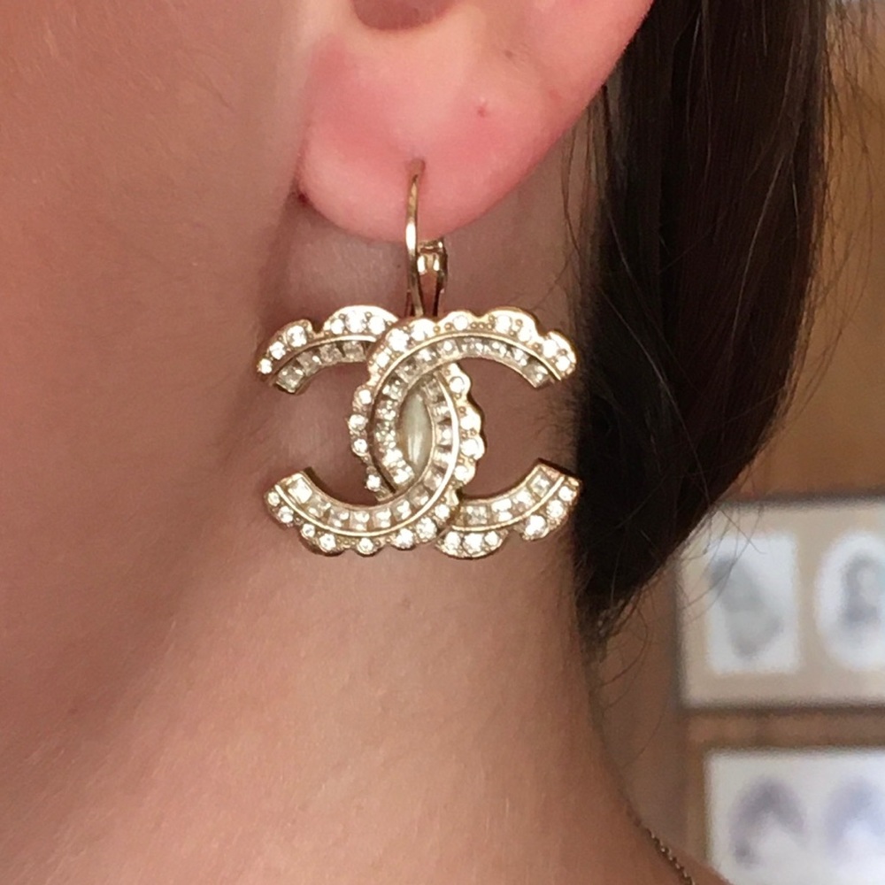 Chanel XL Gold Crystal Earrings - Picture 2 of 7